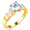 1-CT Round & Side Princess Baguette CZ Engagement Ring in 14K Yellow Gold