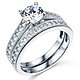 Milgrain 1-CT Round-Cut CZ Engagement Ring Set & Pave Stones in 14K White Gold thumb 0