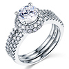 Split Shank Halo Round-Cut CZ Engagement Ring Set in 14K White Gold