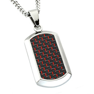 Black & Red Carbon Fiber Stainless Steel Dog Tag Pendant for Men