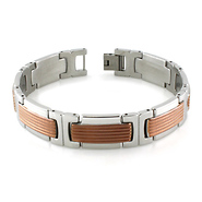 Contemporary Two-Tone Grill Pattern Link Stainless Steel Bracelet
