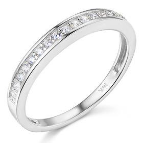 17-Stone Pave-Set Round-Cut CZ Wedding Band in 14K White Gold 0.2ctw