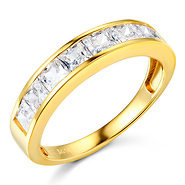 8-Stone Channel Princess CZ Wedding Band in 14K Yellow Gold 1.3ctw