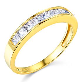 8-Stone Princess-Cut Channel-Set CZ Wedding Band in 14K Yellow Gold 0.75ctw