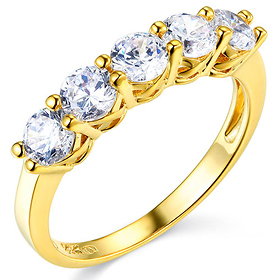 3mm Trellis Prong Round CZ Wedding Band in 14K Yellow Gold