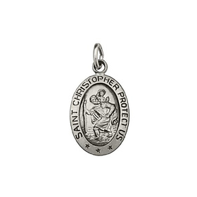 Tiny Oval Antiqued Sterling Silver St. Christopher Pendant