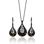 DecoSkye Multi-Color CZ Black Teardrop Jewelry Set