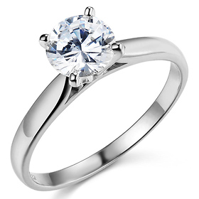 Cathedral Solitaire 1-CT Round-Cut CZ Engagement Ring in 14K White Gold