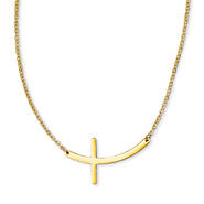 Stainless Steel Yellow IP-plated Sideways Cross Necklace