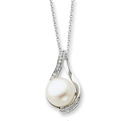 Sterling Silver Cultured Pearl & CZ Forever Necklace