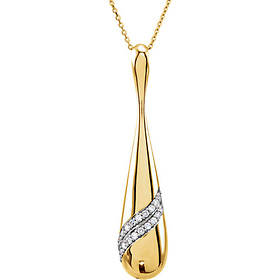 14K Yellow Gold Diamond Teardrop Necklace - Women 18in