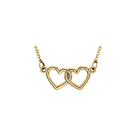 14K Yellow Gold Floating Infinity Double Heart Pendant Necklace 18in