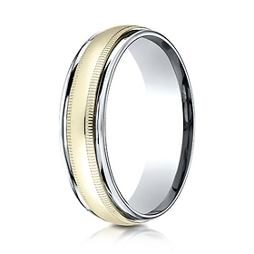 6mm 14K Two-Tone High Polished Milgrain Benchmark Wedding Ring