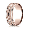 7.5mm 14K Rose Gold Double Hammered Center Benchmark Wedding Band