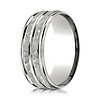 7.5mm 14K White Gold Double Hammered Center Benchmark Wedding Band