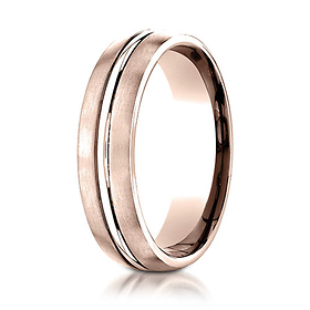 6mm Polished Stripe Center Satin Domed Wedding Band by Benchmark in 14K Rose Gold