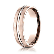 6mm Polished Stripe Center Satin Domed Wedding Band by Benchmark in 14K Rose Gold