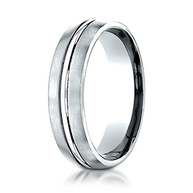 6mm 14K White Gold Center Cut Satin Finished Benchmark Wedding Band