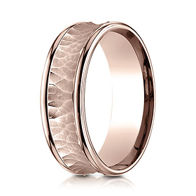 7.5mm 14K Rose Gold Hammered Concave Benchmark Wedding Band