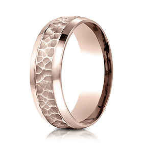 7.5mm 14K Rose Gold Hammered Beveled Edge Benchmark Wedding Band