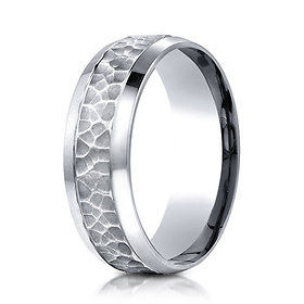 7.5mm 14K White Gold Hammered Beveled Edge Benchmark Wedding Band