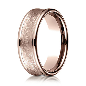 7.5mm 14K Rose Gold Swirled Brushed Concave Wedding Band by Benchmark Rings