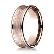 7.5mm 14K Rose Gold Swirled Brushed Concave Wedding Band by Benchmark Rings