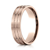 6mm 14K Rose Gold Parallel Grooves Satin Finished Benchmark Wedding Band