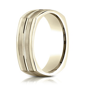 7mm 14K Yellow Gold Four Sided Center Cut Benchmark Wedding Band