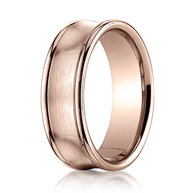 7.5mm 14K Rose Gold Concave Satin Finish Benchmark Wedding Band