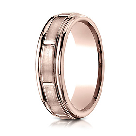 6mm Designer Raised Brick Center Wedding Band by Benchmark Rings in 14K Rose Gold