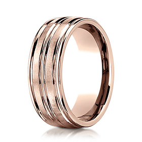 8mm 14K Rose Gold Center Groove Satin Finish Benchmark Wedding Band