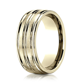 8mm 14K Yellow Gold Center Groove Satin Finish Benchmark Wedding Band