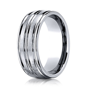 8mm 14K White Gold Center Groove Satin Finish Benchmark Wedding Band