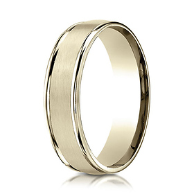 6mm 14K Yellow Gold Satin Finish High Polished Benchmark Wedding Ring