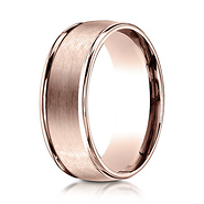 8mm Satin Polished Low Dome Wedding Band by Benchmark Rings in 14K Rose Gold