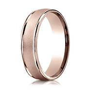 6mm Textured Center Polished Rimmed Wedding Band by Benchmark Rings in 14K Rose Gold