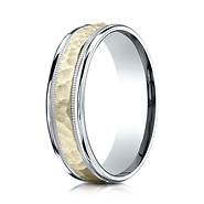 6mm 14K Two-Tone Gold Hammered Benchmark Wedding Band