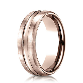 7.5mm 14K Rose Gold Satin Finished Center Cut Benchmark Wedding Band