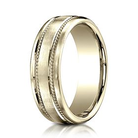 7.5mm 14K Yellow Gold Rope Benchmark Wedding Ring with Satin Finish