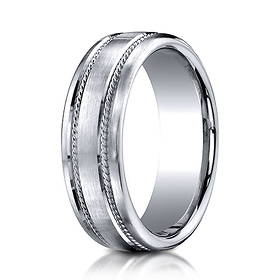 7.5mm 14K White Gold Rope Benchmark Wedding Ring with Satin Finish