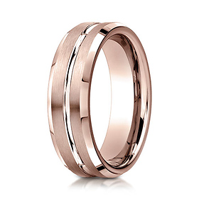 6mm Polish Striped Beveled Benchmark Wedding Band in 14K Rose Gold