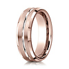 6mm Polish Striped Beveled Benchmark Wedding Band in 14K Rose Gold