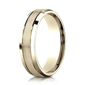 6mm 14K Yellow Gold Satin Grooved Beveled Wedding Band Ring by Benchmark