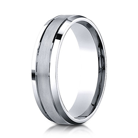 6mm 14K White Gold Satin Grooved Beveled Wedding Band Ring by Benchmark