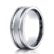 8mm 14K White Gold Parallel Grooves Benchmark Wedding Band