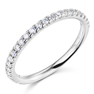 25-Stone Scallop Round-Cut CZ Wedding Band in 14K White Gold