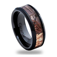 8mm Black Ceramic Forest Foliage Camo Wedding Ring
