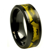 8mm Black Ceramic Army Green Inlay Camo Ring