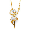 14K Yellow Gold Floating CZ Pirouetting Ballerina Necklace